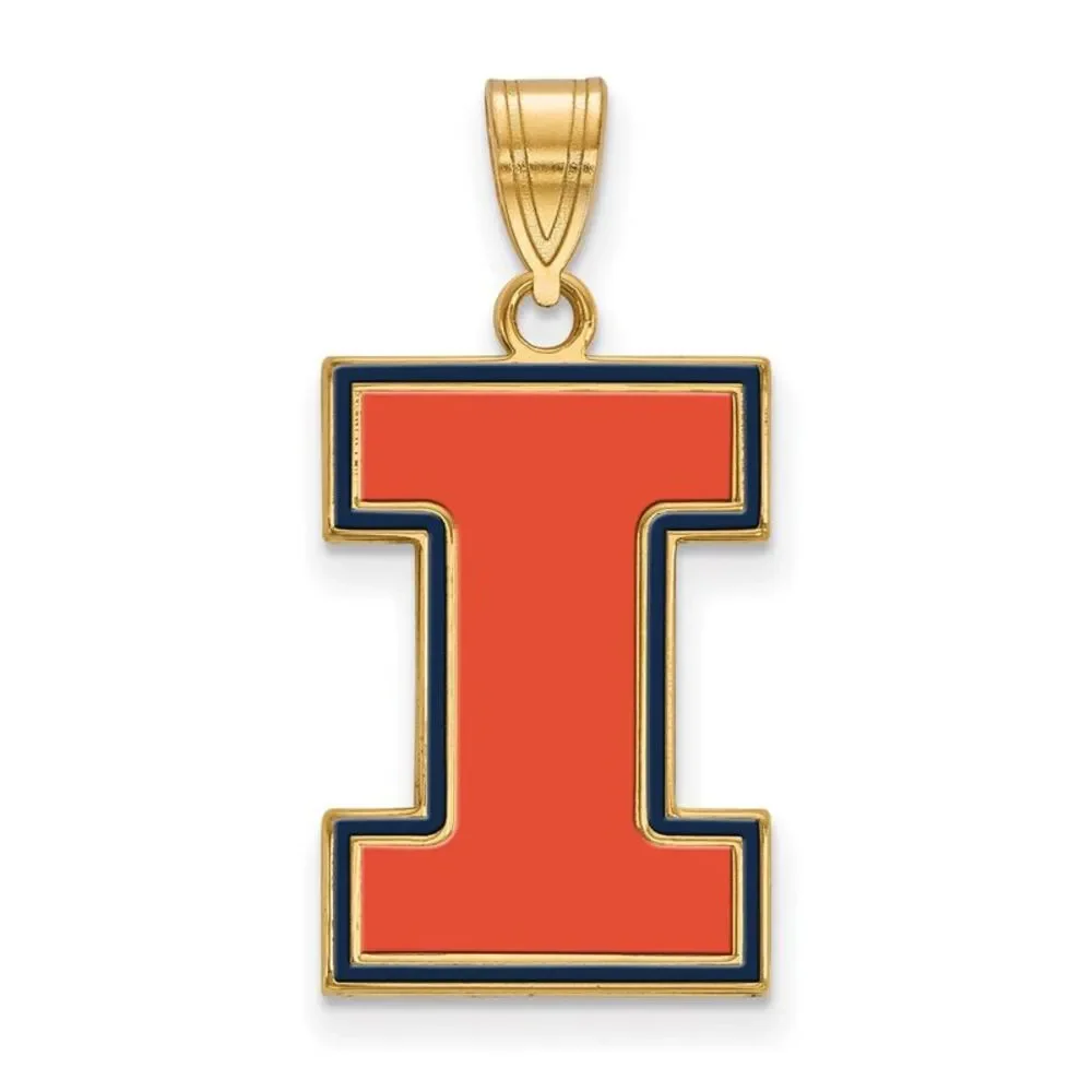 14K Gold Plated Sterling Silver U of Illinois Large Enamel 'I' Pendant